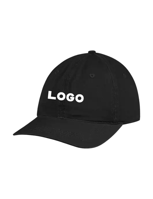 Garment Washed Unstructured Twill Black Cap w/Logo