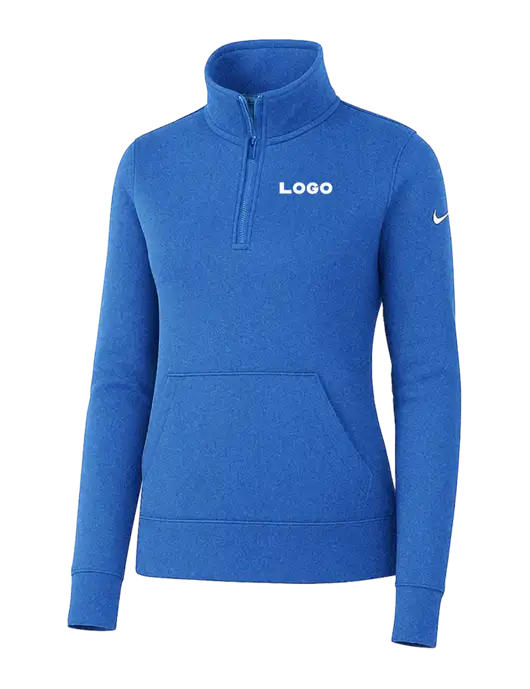 Nike Womens Light Royal Heather Club Fleece Sleeve Swoosh 1/2-Zip w/Logo