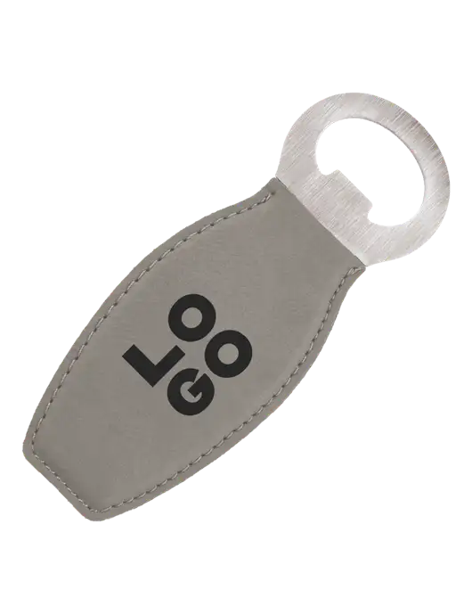 Grey Leatherette Bottle Opener with Magnet w/Logo