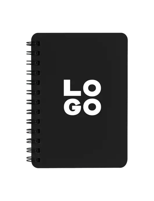 Sturdy Black Hardcover Notebook, 5.25 x 7 w/Logo