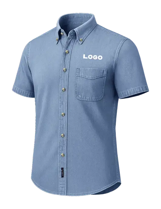 Short Sleeve Light Blue Denim Shirt w/Logo