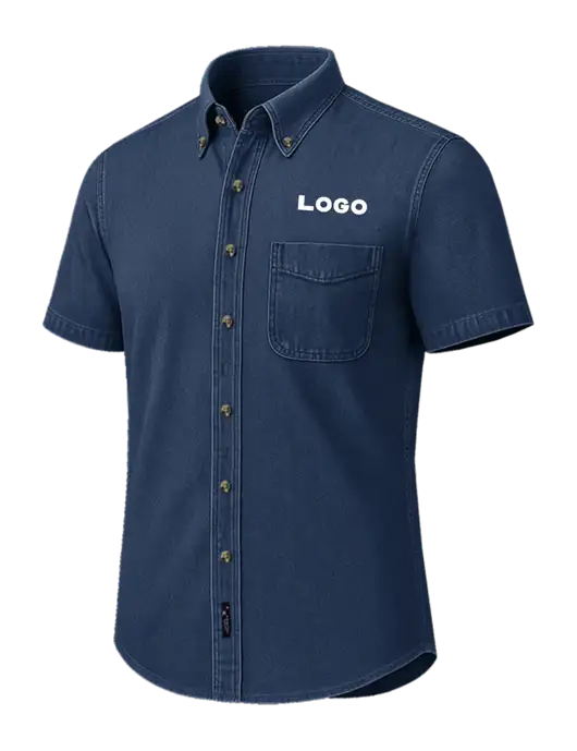 Short Sleeve Navy Denim Shirt w/Logo