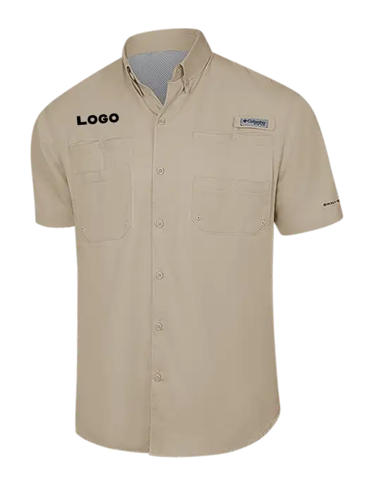 Columbia Tan PFG Tamiami II Short Sleeve Shirt w/Logo