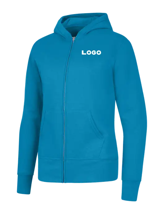 Neon Blue Womens Core Fleece Full-Zip Hooded Sweatshirt w/Logo