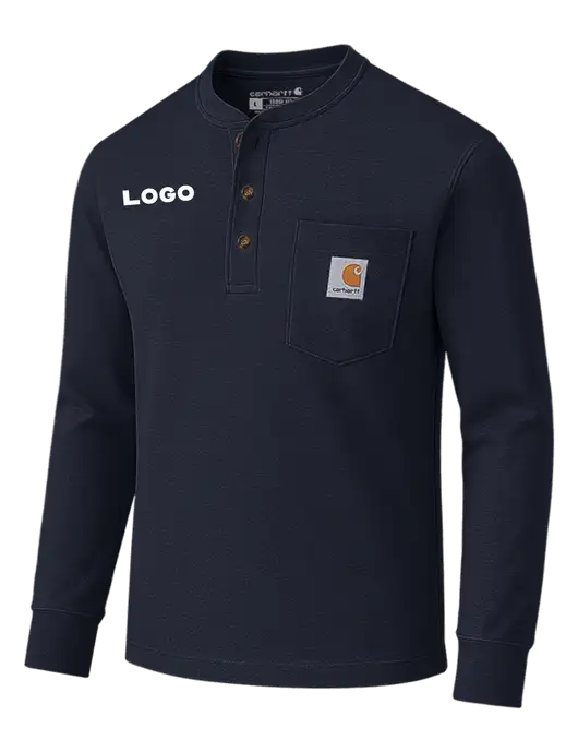 Carhartt Navy Long Sleeve Henley Shirt w/Logo