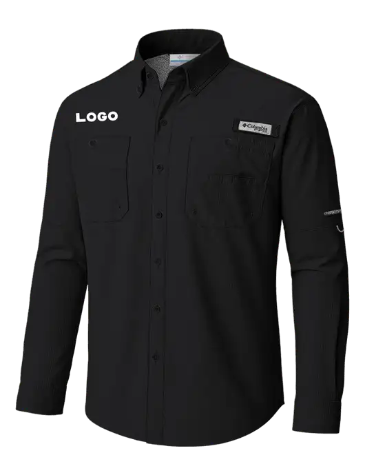 Columbia Black PFG Tamiami II Long SleeveShirt w/Logo