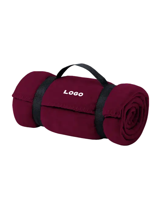 Casual Maroon Fleece Blanket With Strap w/Logo