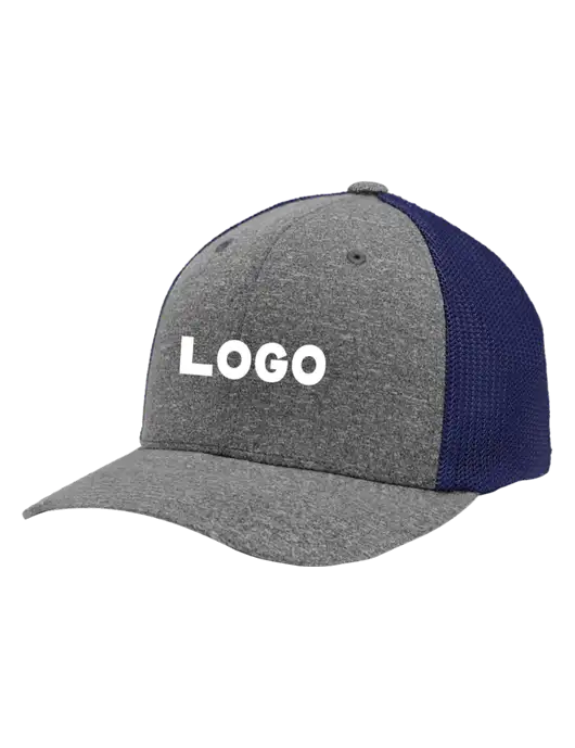 Flexfit Navy/Medium Grey Heather Melange Mesh Back Trucker Cap w/Logo
