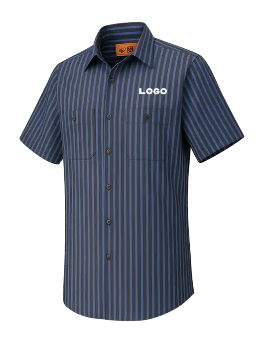 Red Kap Short Sleeve Striped Dark Grey/Royal Blue Industrial Work Shirt w/Logo