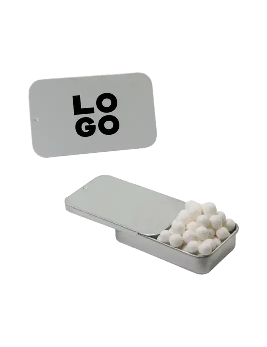 Signature Peppermints In Silver Slider Tin w/Logo