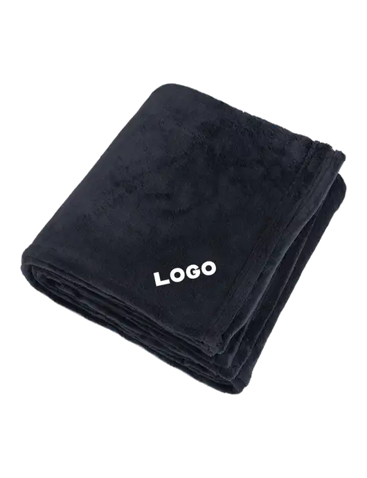 Oversized Deep Black Ultra Plush Blanket w/Logo