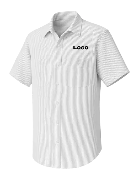 Red Kap Short Sleeve Striped Grey/White Industrial Work Shirt w/Logo