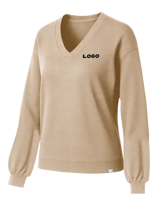 TravisMathew Womens Long Weekend Tan Heather V-Neck
 w/Logo