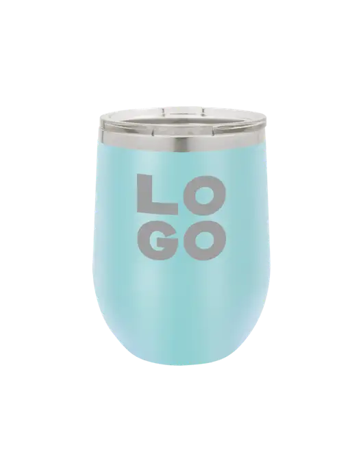 Polar Camel 12 oz Powder Coated Light Blue Vacuum Insulated Stemless Wine Tumbler w/Logo