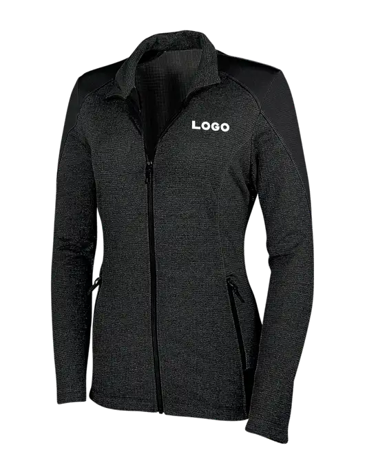 Womens Black Grid Fleece Jacket w/Logo