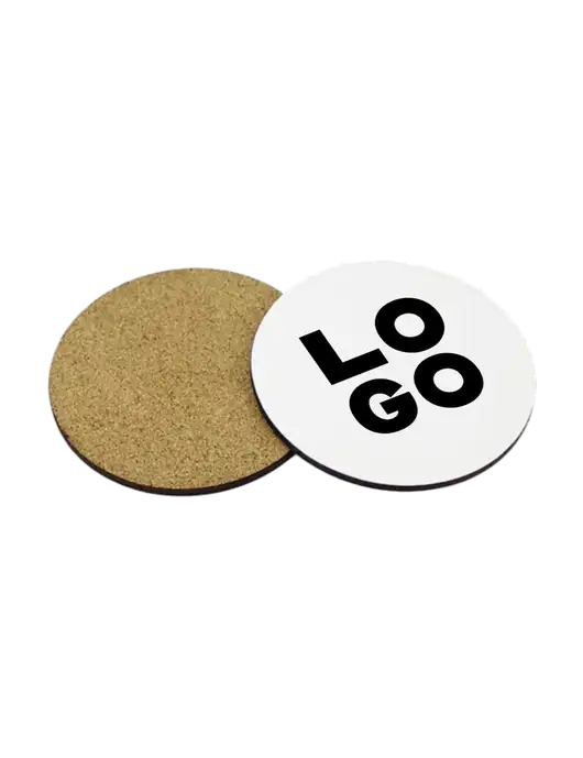 Gloss White Hardboard Round Coaster w/Cork Back, 3.75 w/Logo