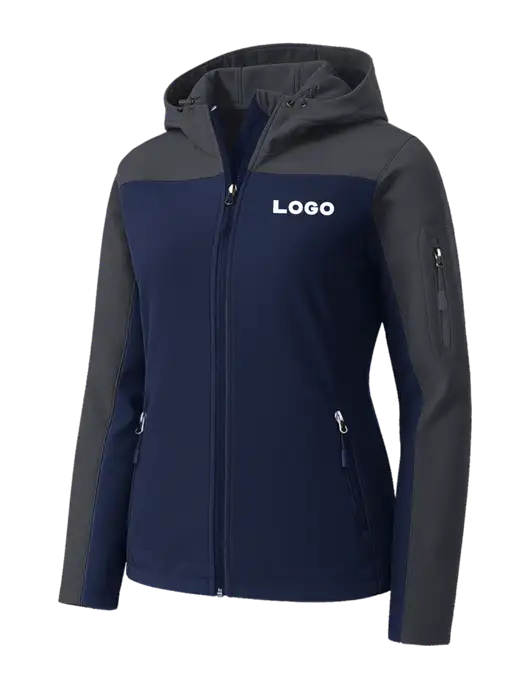 Womens Hooded Core Navy/Dark Grey Soft Shell Jacket w/Logo