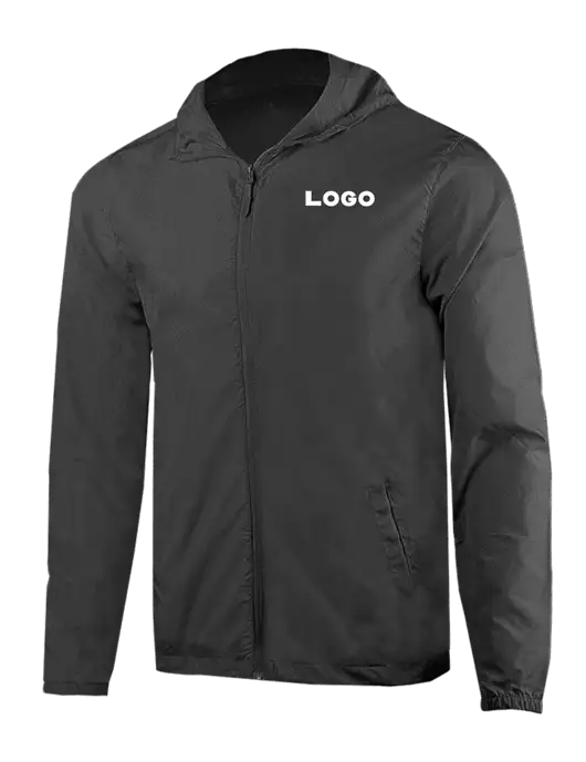 Rainy Day Ultra Lightweight Dark Grey Windbreaker Full-Zip Jacket w/Logo
