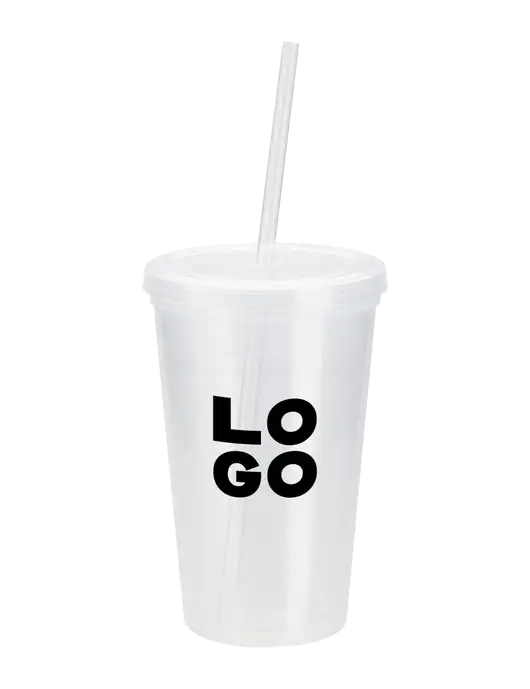 Sorrento Clear 16 oz Tumbler with Lid & Straw w/Logo