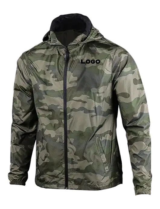 Rainy Day Ultra Lightweight Camo Windbreaker Full-Zip Jacket w/Logo