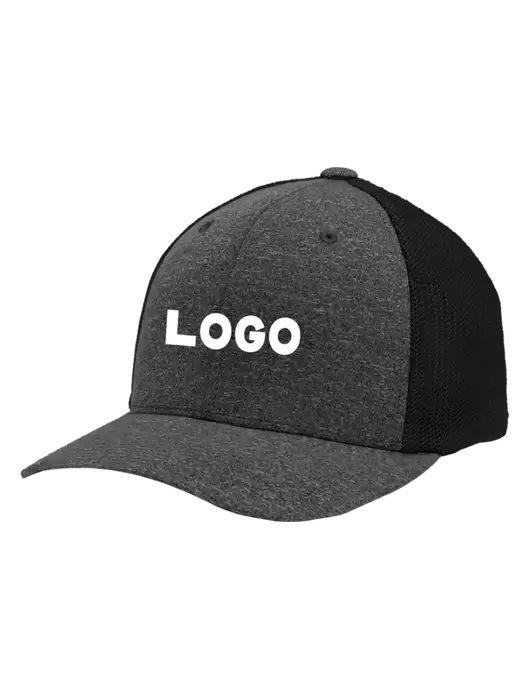 Flexfit Black/Dark Charcoal Heather Melange Mesh Back Trucker Cap w/Logo