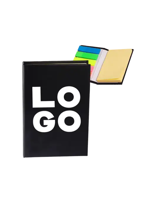 Black Micro Sticky Note Pad, 2 x 3.25 w/Logo