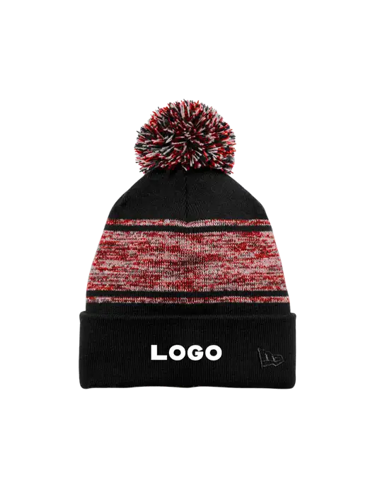 New Era Black/Red Knit Chilled Pom Beanie w/Logo