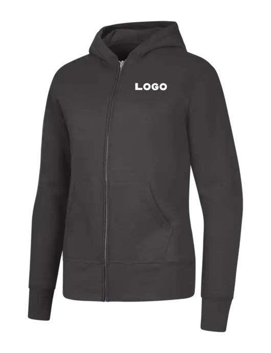 Charcoal Womens Core Fleece Full-Zip Hooded Sweatshirt w/Logo