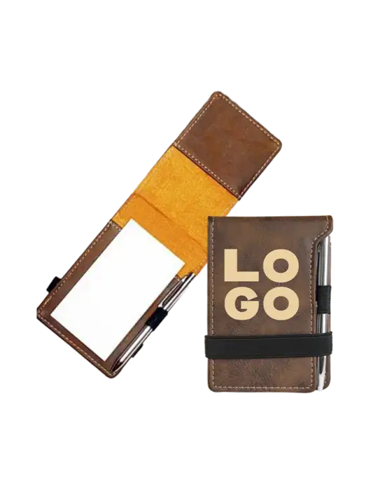Rustic Leatherette Mini Notepad w/Pen, 3.25 x 4.75 w/Logo