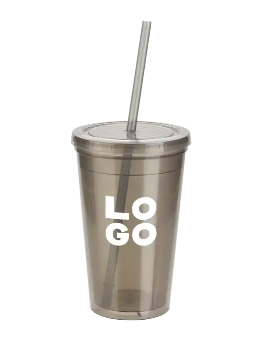 Sorrento Medium Grey 16 oz Tumbler with Lid & Straw w/Logo