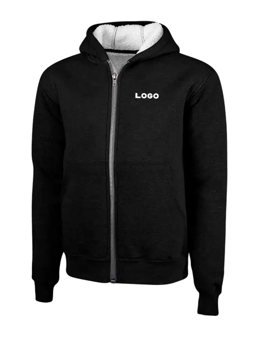 Cornerstone Black Heavyweight Sherpa Lined Hooded Fleece Jacket w/Logo