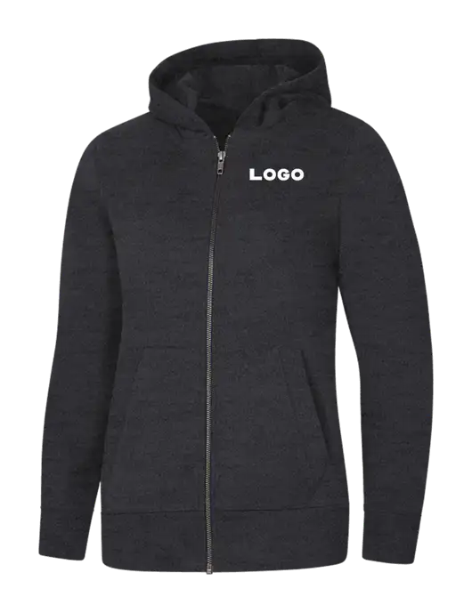 Womens Charcoal Heather Re-Fleece Full-Zip Hoodie w/Logo