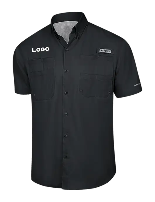 Columbia Black PFG Tamiami II Short Sleeve Shirt w/Logo