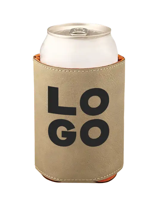 Tan Leatherette Beverage Holder w/Logo
