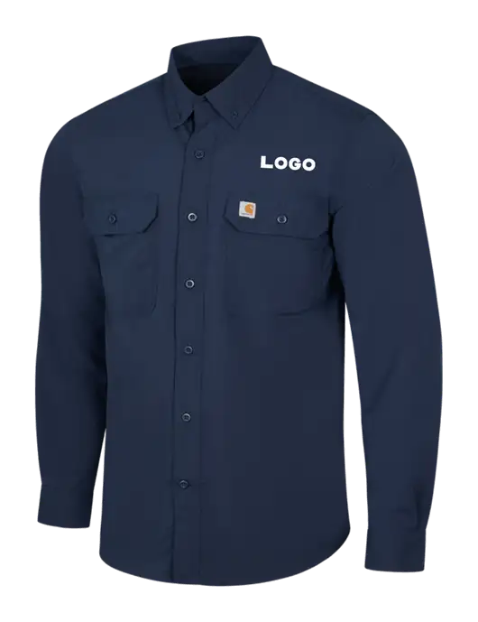 Carhartt Force Navy Long Sleeve Shirt w/Logo