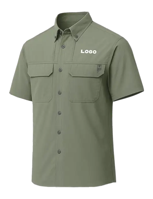 HUK Light Olive Creekbed Short Sleeve Shirt w/Logo