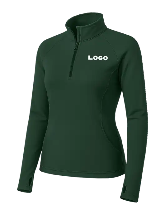 Dark Green Womens Sport Wick Stretch 1/4 Zip Pullover w/Logo