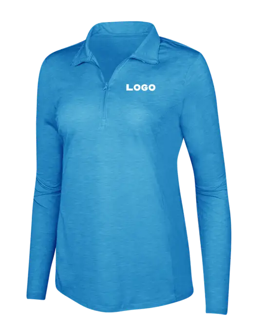 Light Blue Heather Womens Posicharge Tri-Blend Wicking 1/4 Zip Pullover w/Logo