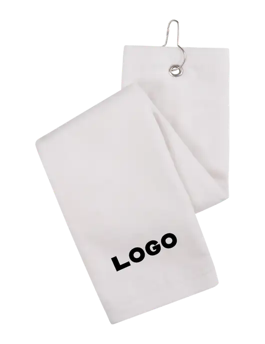 White Tri-Fold Golf Towel with Grommet w/Logo