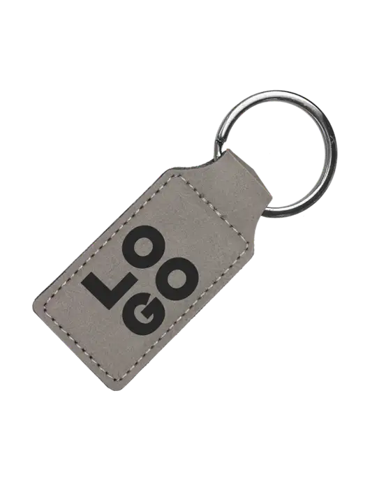 Grey Laserable Leatherette Rectangle Keychain w/Logo
