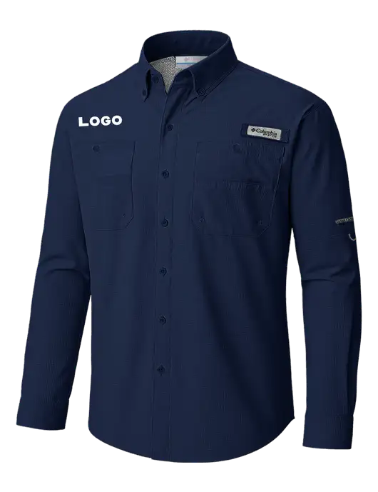 Columbia Navy PFG Tamiami II Long SleeveShirt w/Logo
