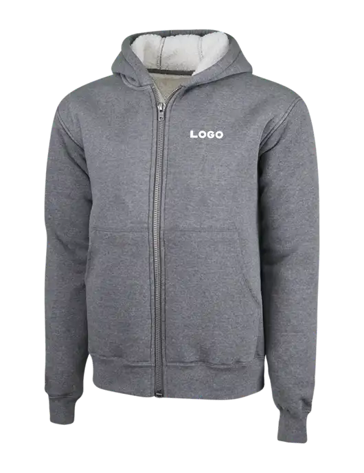 Cornerstone Grey Heather Heavyweight Sherpa Lined Hooded Fleece Jacket w/Logo