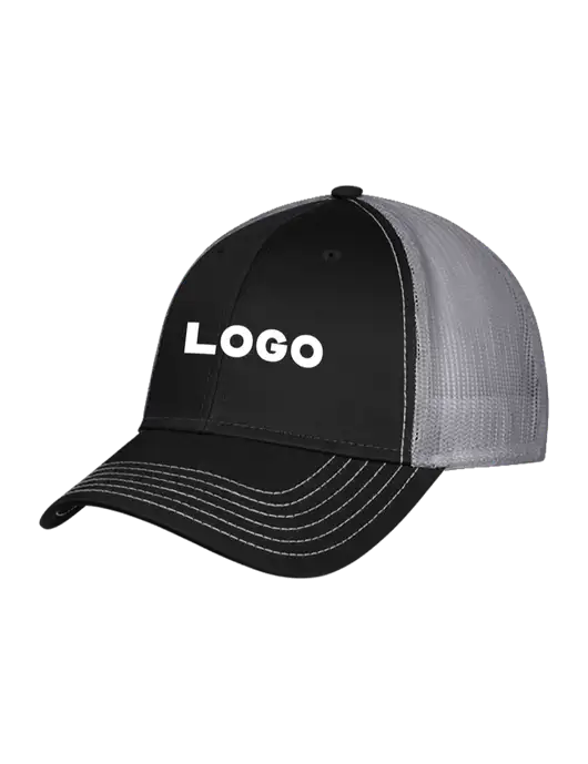 Black/Medium Dark Grey Mesh Trucker Cap Snap Back w/Logo