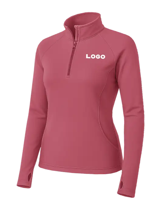 Dark Pink Womens Sport Wick Stretch 1/4 Zip Pullover w/Logo