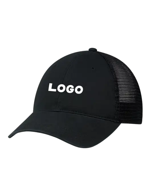Richardson 111 Garment Washed Trucker Cap Black w/Black Mesh w/Logo