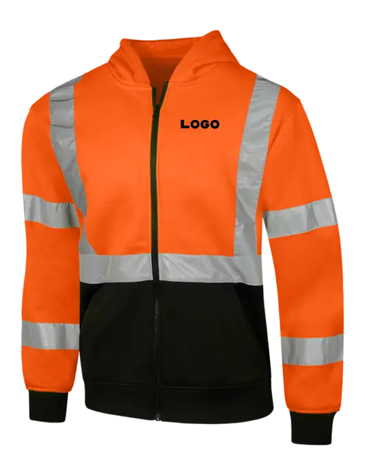 CornerStone Safety Orange ANSI  107 Class 3 Heavy-Duty Fleece Full-Zip Hoodie w/Logo