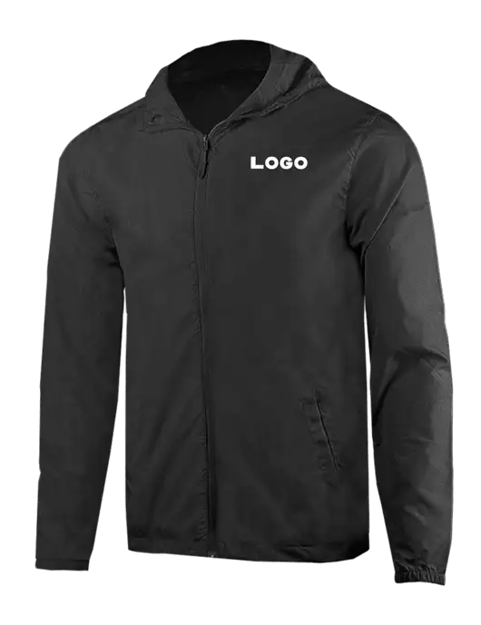 Rainy Day Ultra Lightweight Black Windbreaker Full-Zip Jacket w/Logo