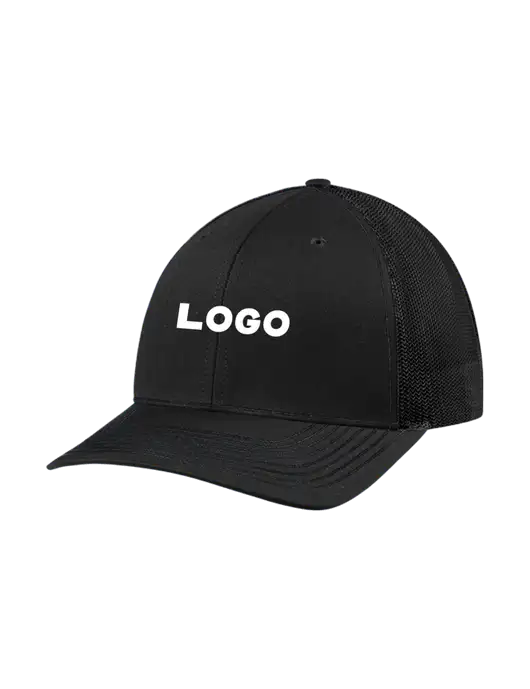 Richardson Adjustable Snapback Original 112 Trucker Cap Black w/Black Mesh w/Logo