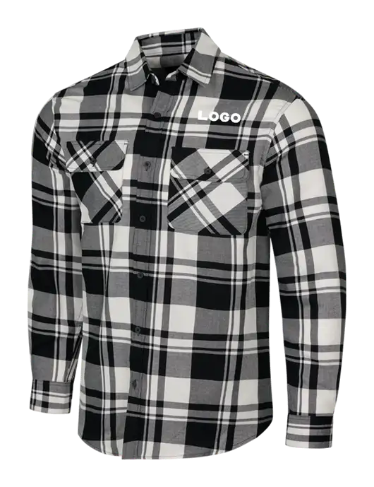 White/Black Plaid Flannel Shirt w/Logo