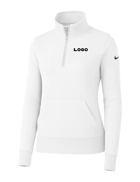 Nike Womens White Club Fleece Sleeve Swoosh 1/2-Zip w/Logo